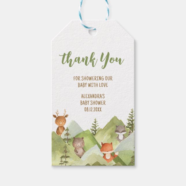 Adventure Awaits Woodland Animals Favour Tags (Front)
