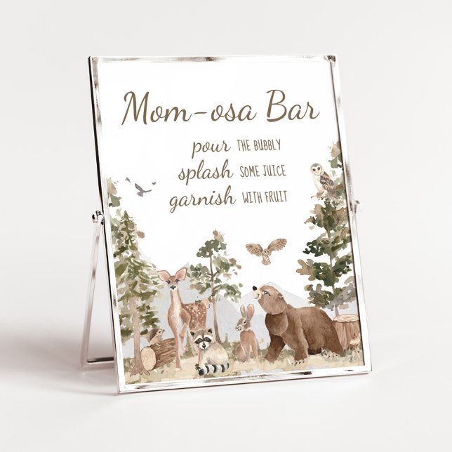 Adventure Awaits Woodland Animals Mum Osa Bar Poster (Woodland Animals Adventure Awaits Baby Shower Mom Osa Bar Sign)