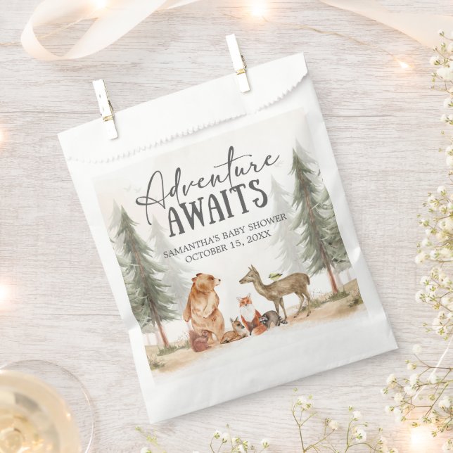 Adventure Awaits Woodland Baby Shower Favour Bags (Clipped)