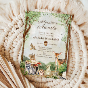 Adventure Awaits Woodland Baby Shower Forest Invitation