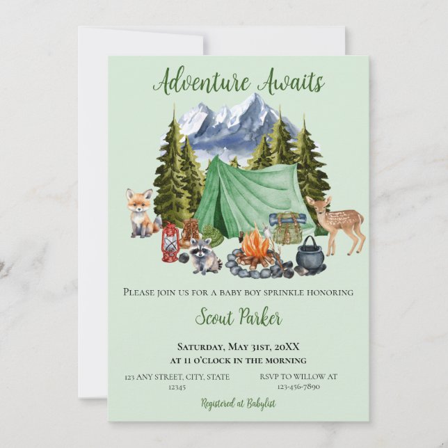 Adventure Awaits Woodland Baby Shower Invitation (Front)