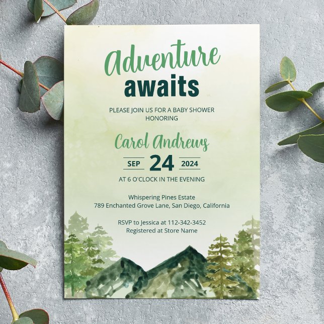 adventure awaits Woodland Baby Shower Invitation (Creator Uploaded)