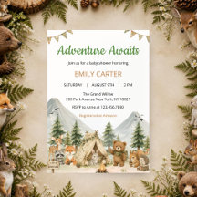 Adventure Awaits Woodland Baby Shower Invitation