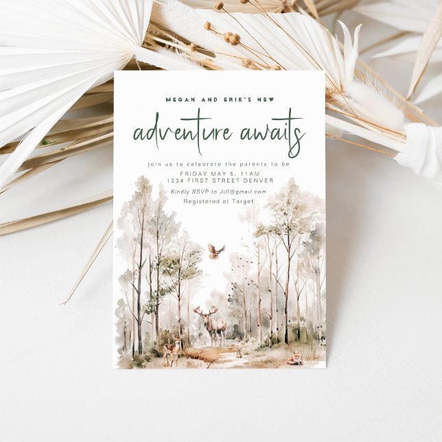 Adventure Awaits Woodland Baby Shower Invitation (Creator Uploaded)