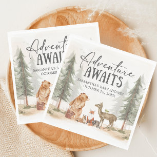 Adventure Awaits Woodland Baby Shower Napkin