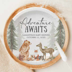 Adventure Awaits Woodland Baby Shower Paper Plate
