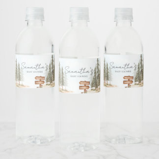 Adventure Awaits Woodland Baby Shower Water Bottle Label