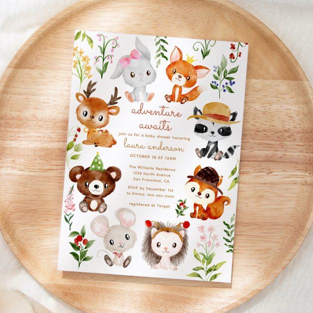 Adventure Awaits Woodland Creatures Baby Shower Invitation (Creator Uploaded)