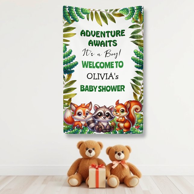 Adventure Awaits Woodland Fox Boy's Baby Shower Banner (Creator Uploaded)