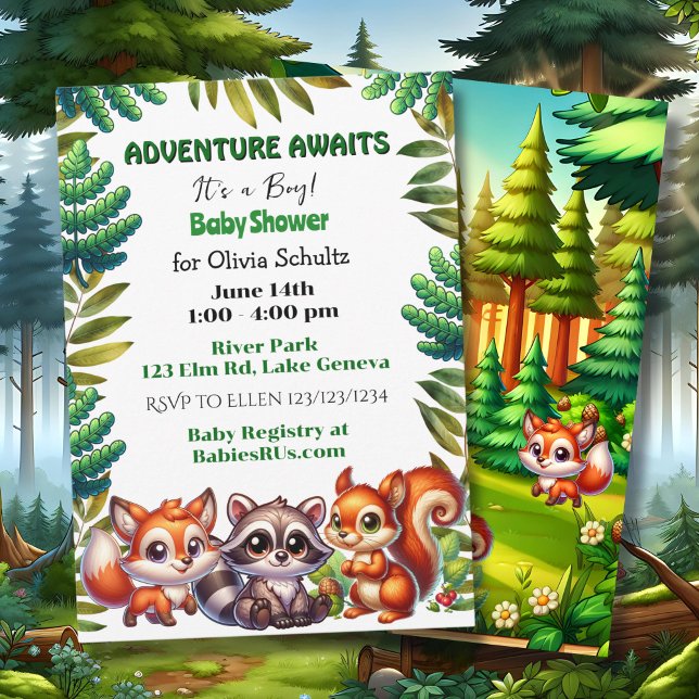 Adventure Awaits Woodland Fox Boy's Baby Shower Invitation (Creator Uploaded)