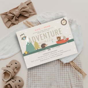 Adventure Awaits Woodland Girl Pink Baby Shower Invitation