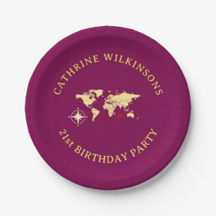Adventure Awaits world map 21st Birthday Plates