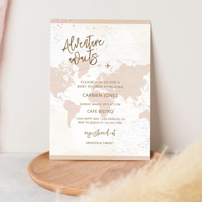 Adventure Awaits World Map Baby Shower Invitation (Creator Uploaded)