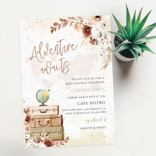 Adventure Awaits World Map Baby Shower Invitation (Creator Uploaded)