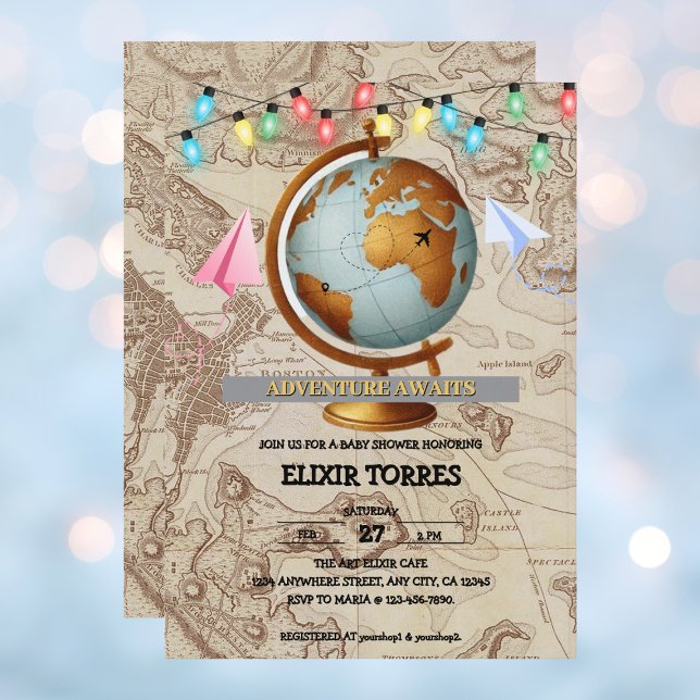 Adventure Awaits World Map Baby Shower Invitation (Creator Uploaded)