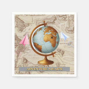 Adventure Awaits World Map Baby Shower Napkin