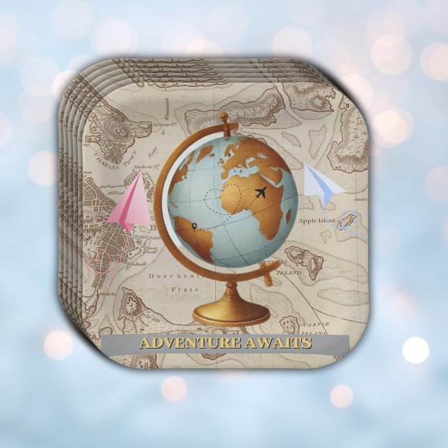 Adventure Awaits World Map Baby Shower Paper Plate (Creator Uploaded)