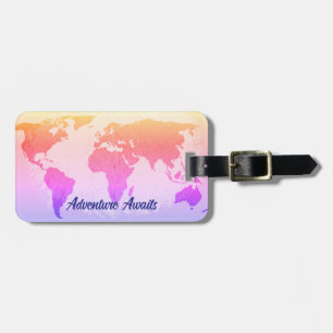 Adventure Awaits World Map Gift Favor Pink Blue Luggage Tag