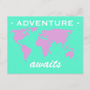 Adventure Awaits World Map Postcard