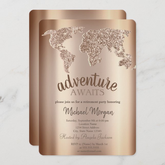 Adventure Awaits World Map Retirement  Invitation (Front/Back)