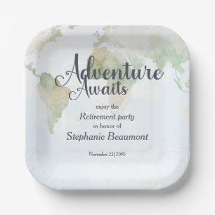 Adventure Awaits World Map Retirement Party  Paper Plate