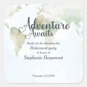 Adventure Awaits World Map Retirement Party Square Sticker