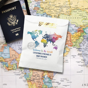 Adventure Awaits World Map Travel Baby Shower  Favour Bags