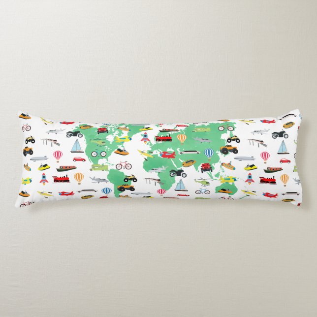 Adventure Awaits World Map Vehicles Body Cushion (Front)