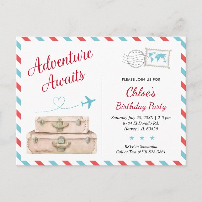 Adventure Awaits World Travel Girl Woman Birthday Postcard (Front)