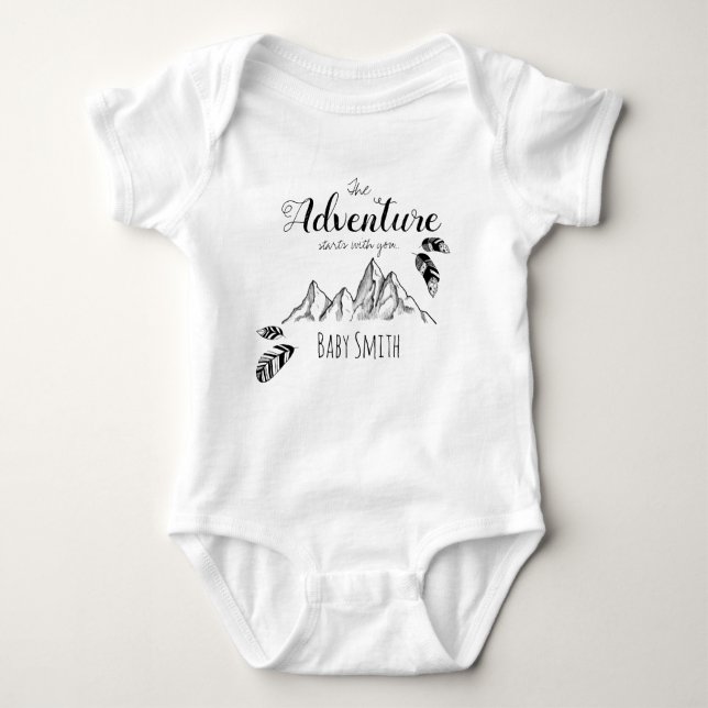 Adventure awaits you customizable name baby bodysuit (Front)