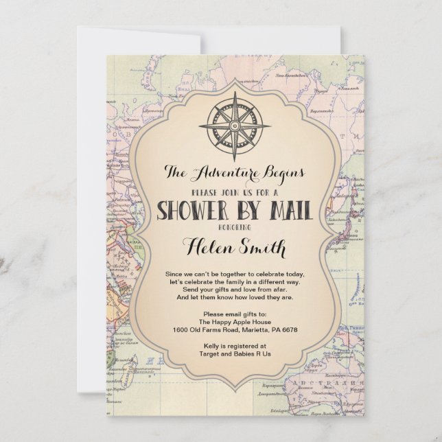 Adventure Baby Shower by Mail Map Travel World Invitation (Front)