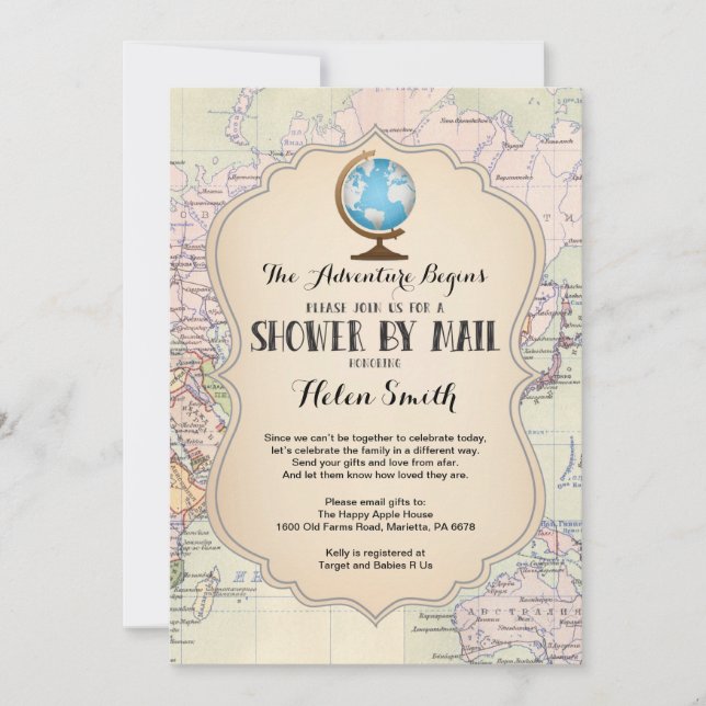 Adventure Baby Shower by Mail Map Travel World Invitation (Front)