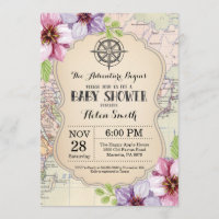 Adventure Baby Shower Floral Map Travel World