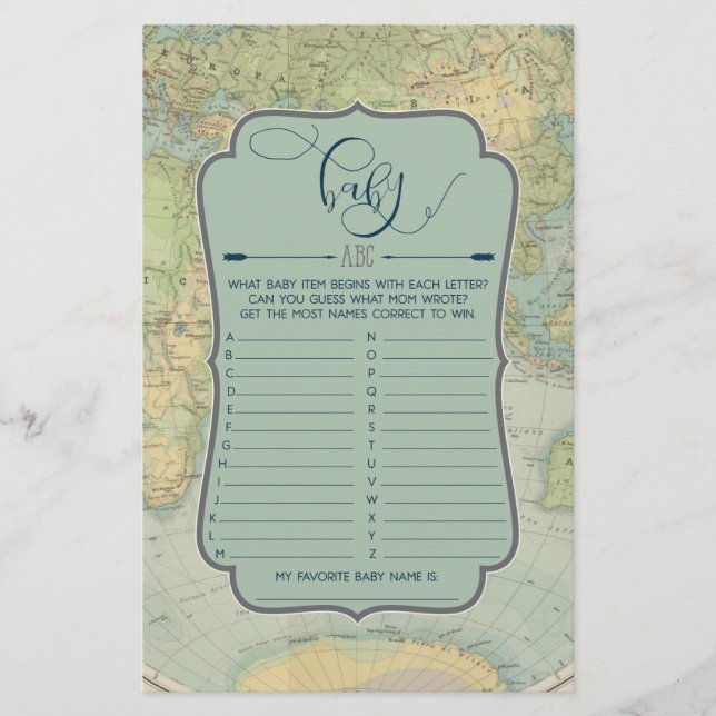 Adventure Baby Shower Game ABC Name Game (Front)
