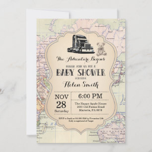 Adventure Baby Shower Invitation Map Travel World