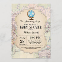 Adventure Baby Shower Invitation Map Travel World