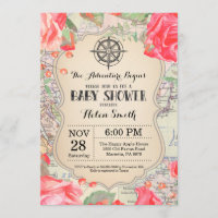 Adventure Baby Shower Red Floral Map Travel World