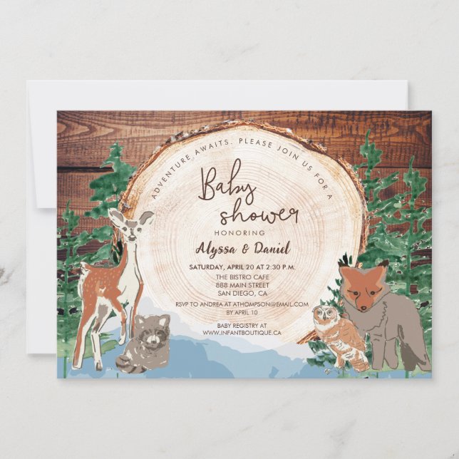 Adventure Baby Shower Watercolor trees Woodland  Invitation (Front)