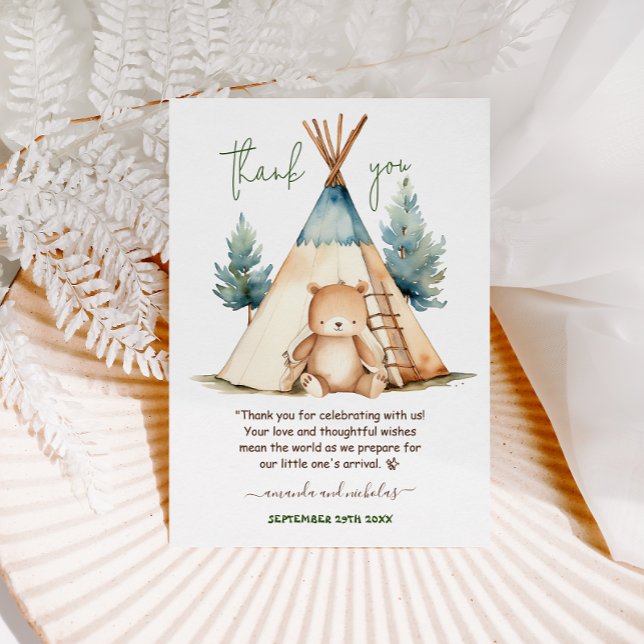 Adventure Bear Camping Boy Baby Shower Thank You Card (Creator Uploaded)