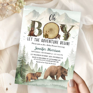 Adventure Begin Baby Shower Oh Boy Bear Woodland  Invitation