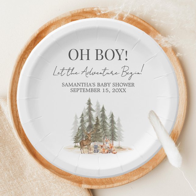 Adventure Begin Baby Shower Paper Plate (Let the Adventure Begin Woodland Animals Baby Shower Paper Plate)