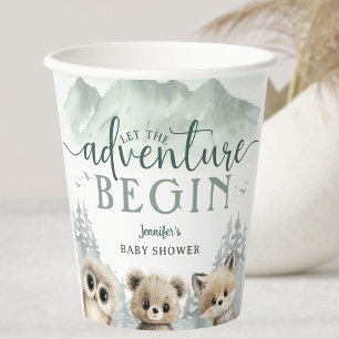 Adventure Begin Baby Shower Woodland Mountain Paper Cups