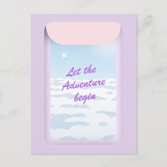 Adventure begin blue sky plane window postcard (Front)