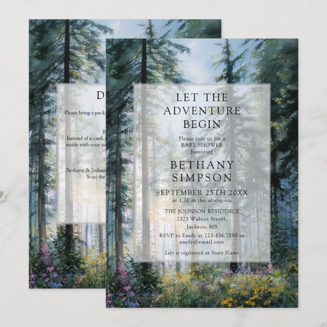 Adventure Begin Floral Forest QR Code Baby Shower Invitation (Front/Back)