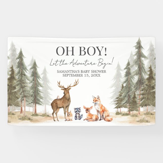 Adventure Begin Woodland Animals Baby Shower Banner (Horizontal)