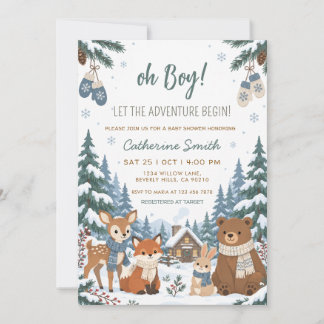 Adventure Begin Woodland Animals Baby Shower Invitation