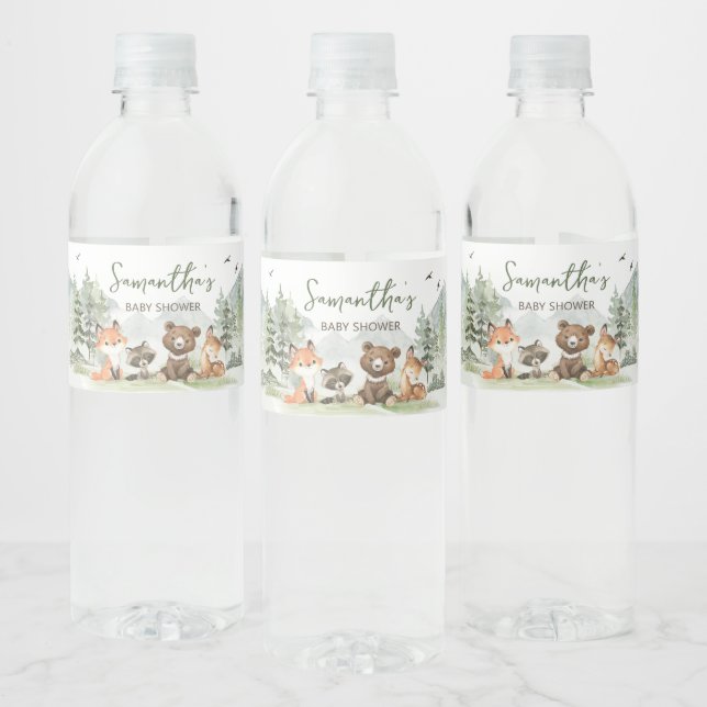 Adventure Begin Woodland Animals Baby Shower Water Bottle Label (Bottles)