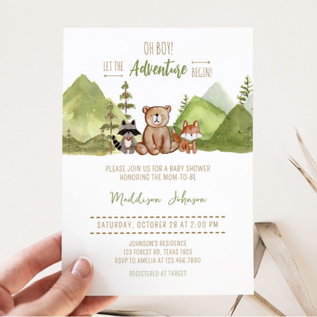 Adventure Begin Woodland Baby Shower  Invitation (Let the Adventure Begin Woodland Baby Shower Invitation)