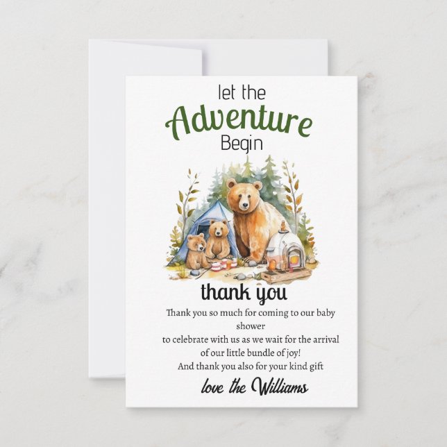Adventure Begin Woodland Baby Shower  Thank You Card (Front)