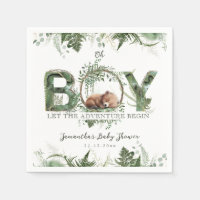 Adventure Begin Woodland Bear Baby Boy Shower